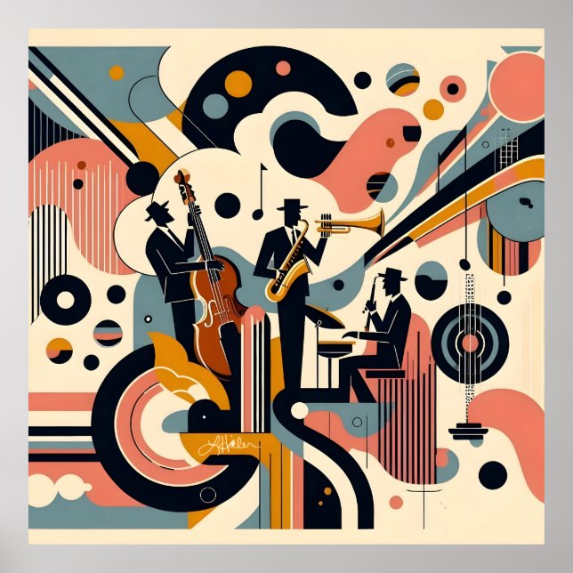 Affiche Mid Century Jazz Age Psychedelic Trio (Devant)