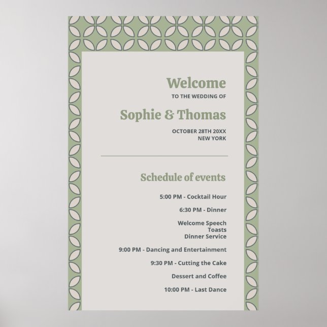 Affiche Mid Century Mod Retro Mariage Olive Green Programm (Devant)