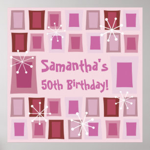 Affiche Mid Century Modern 50th Birthday Pink