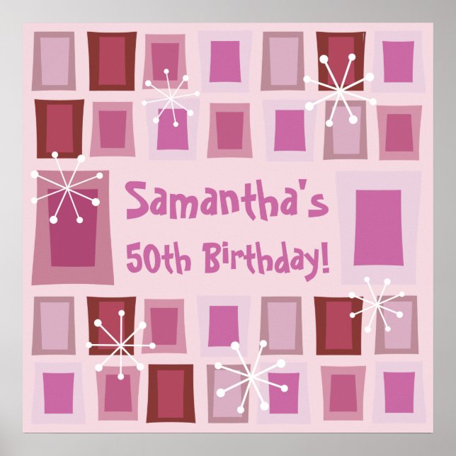 Affiche Mid Century Modern 50th Birthday Pink (Devant)
