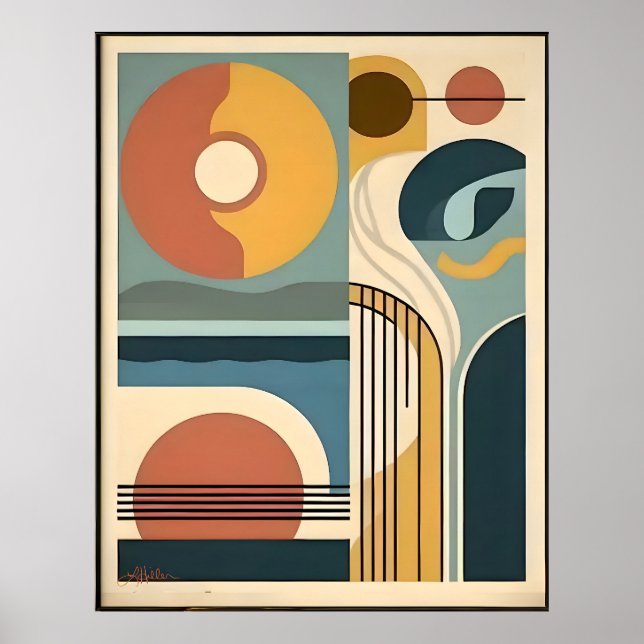 Affiche Mid Century Modern Art Sunrise Sunset (Devant)