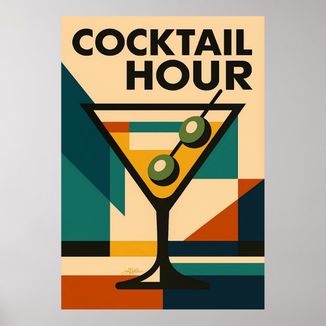 Affiche Mid Century Modern Bauhaus Cocktail Hour Martini (Devant)