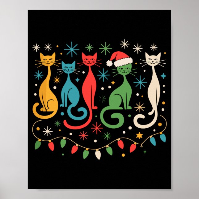 Affiche Mid Century Modern Look Cats Xmas Retro 50s 60s  (Devant)