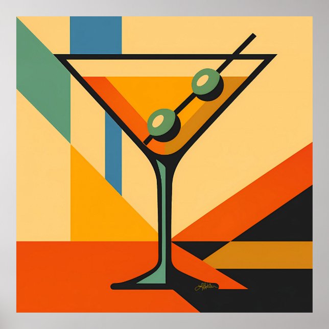 Affiche Mid Century Modern Sunrise Bauhaus Martini (Devant)