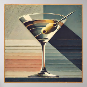 Affiche Mid Century Moderne 2 Olive Martini Cocktail Heure