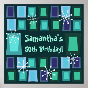 Affiche Mid Century Moderne 50e anniversaire Turquoise