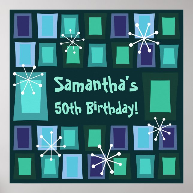 Affiche Mid Century Moderne 50e anniversaire Turquoise (Devant)