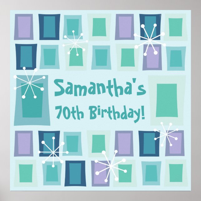 Affiche Mid Century Moderne 70e Anniversaire Aquamarine (Devant)