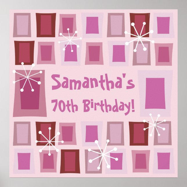 Affiche Mid Century Moderne 70e Anniversaire rose (Devant)