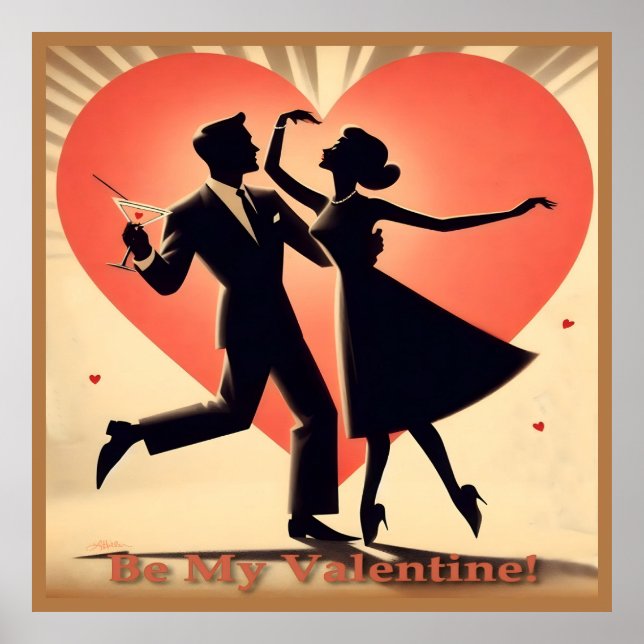 Affiche Mid Century moderne Valentine Dancing Couple (Devant)