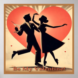 Affiche Mid Century moderne Valentine Dancing Couple