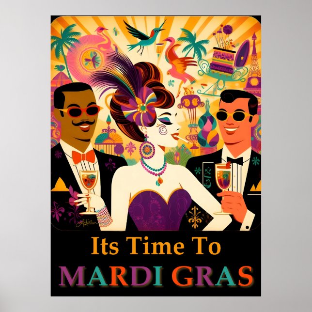 Affiche Mid Century Retro 60s Mardi Gras Cocktail Party (Devant)