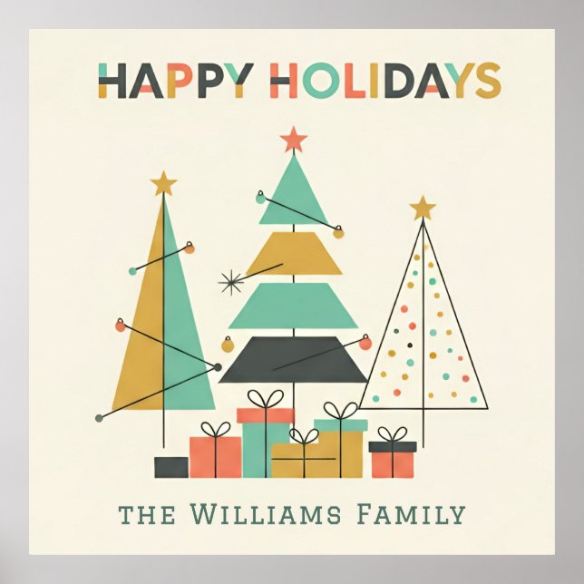 Affiche Mid-Century Retro Christmas Trees (Devant)