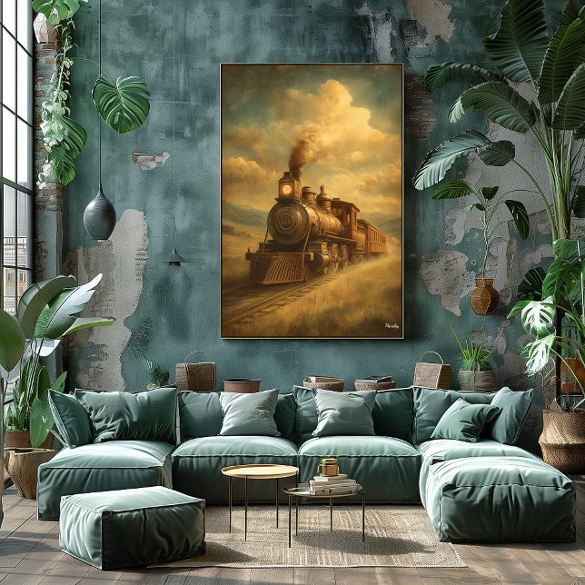 Affiche Mid-Century Retro Passage — Steam Locomotive (Créateur téléchargé)