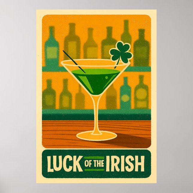 Affiche Mid Century St. Patrick's Shamrock Martini Art (Devant)