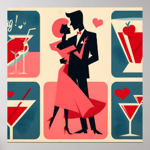 Affiche Mid Century Valentine Dancing Couple