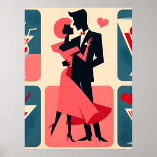 Affiche Mid Century Valentine Dancing Couple