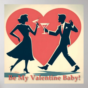 Affiche Mid Century Valentine moderne Hip Dancing Couple