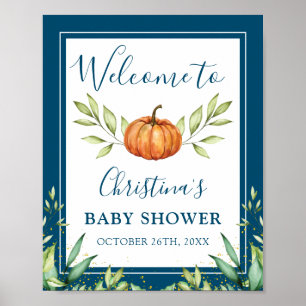Affiche Midnight Blue Pumpkin Fall Baby Shower Welcome