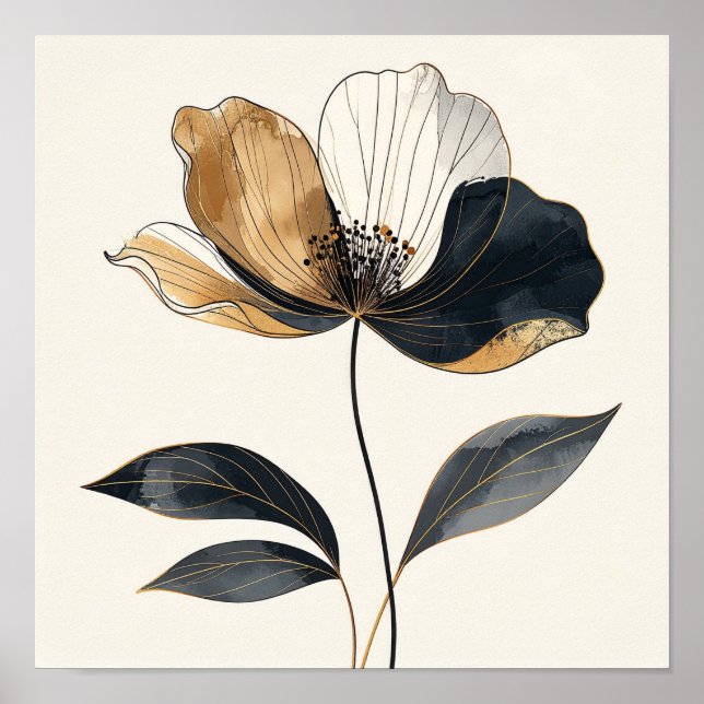 Affiche Midnight & Gold Majesty: Elegant Minimalist Botani (Devant)