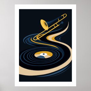 Affiche Midnight JazzyTrombone & Art de disque vinyle