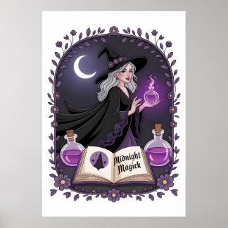 Affiche Midnight Magick Illustration of a Young Witch