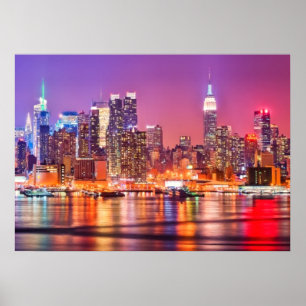 Affiche Midtown Manhattan la nuit avec Empire Stae