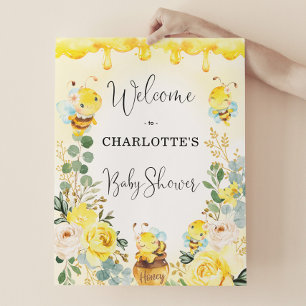Affiche Miel Bee été Jaune Floral Baby shower Bienvenue