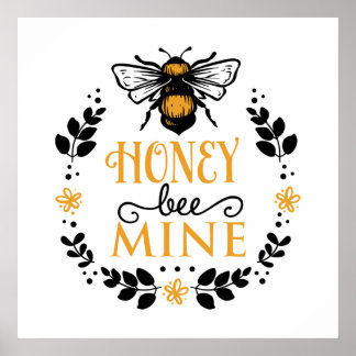 Affiche miel miel abeille mienne mot art