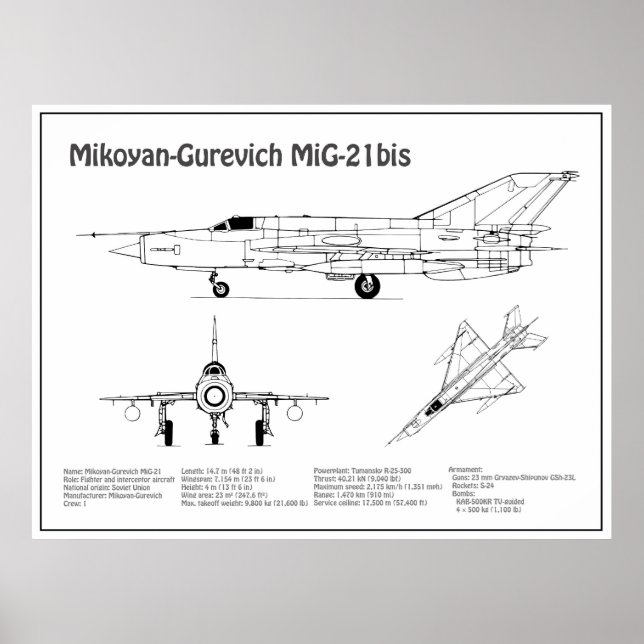 Affiche MiG-21 bis - Plan directeur de l'avion BD (Devant)