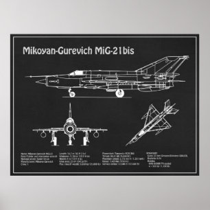 Affiche MiG-21 bis - Plan directeur de l'avion PD