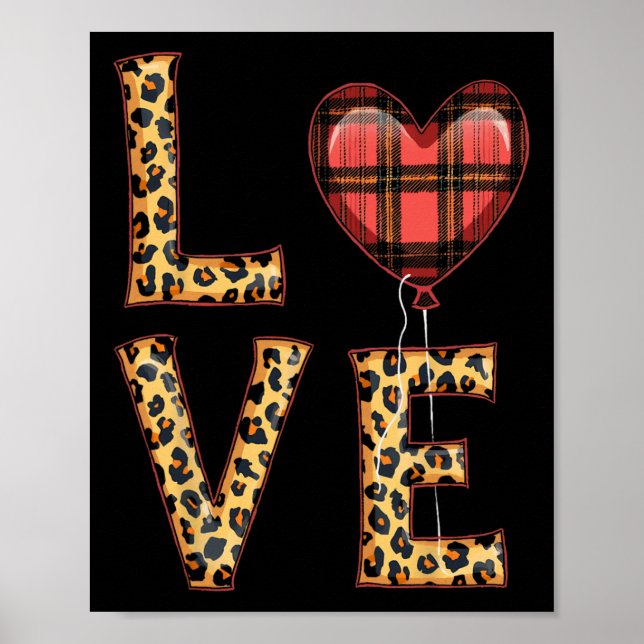 Affiche Mignon Amour Carreaux Cœur Léopard Saint Valentin  (Devant)