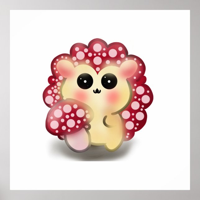Affiche Mignon Art du Hérisson de Champignon Rouge Kawaii (Devant)