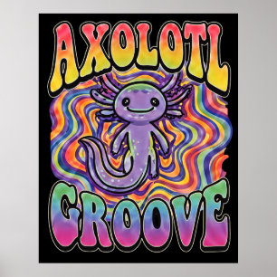 Affiche Mignon Axolotl Hippie Groovy Art Rétro 70s Arc-en-
