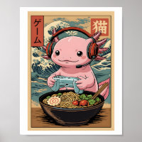 Mignon Axolotl Joueur Ramen Art Alimentaire de Jeu