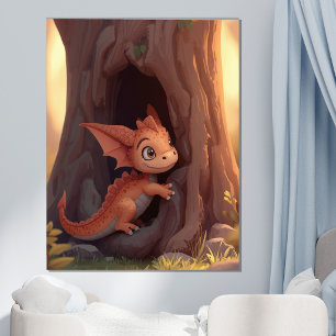 Affiche Mignon bébé dragon forêt enchantée chambre d'enfan