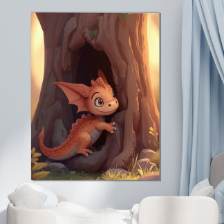 Affiche Mignon bébé dragon forêt enchantée chambre d'enfan