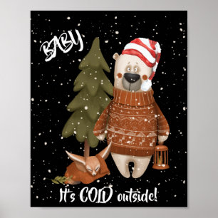 Affiche Mignon bébé il fait froid dehors ours et renard T