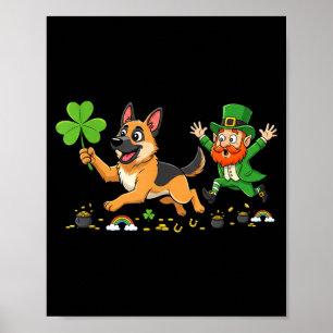 Affiche Mignon berger allemand trèfle jour de la Saint-Pat