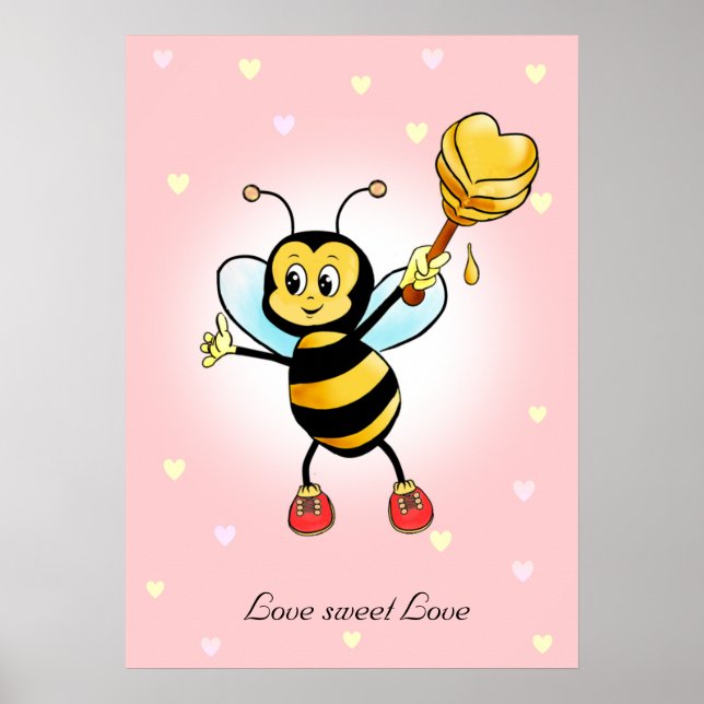 Affiche Mignon Bumble Bee Heureux et Nid d'Abeille sur Ros (Devant)