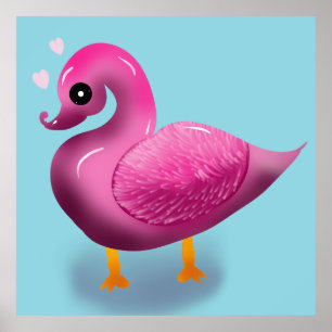 Affiche Mignon Canard Rose Kawaii & Art pour Nurserie à Cœ