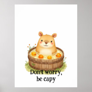 Affiche Mignon Capybara à l'aquarelle dans un bain à remou