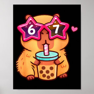 Affiche Mignon capybara amateur de bubble tea 6 7 mème kaw