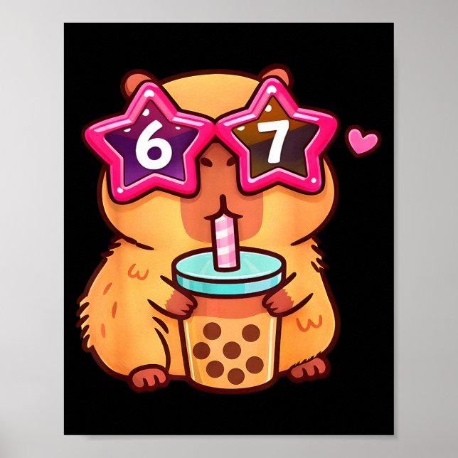 Affiche Mignon capybara amateur de bubble tea 6 7 mème kaw (Devant)
