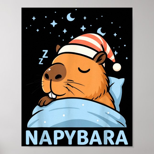 Affiche Mignon Capybara Endormi Drôle Napybara Pyjama  (Devant)