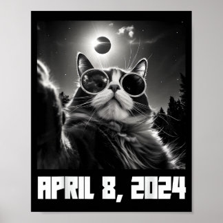 Affiche Mignon Chat de l'Éclipse Solaire Totale en Selfie