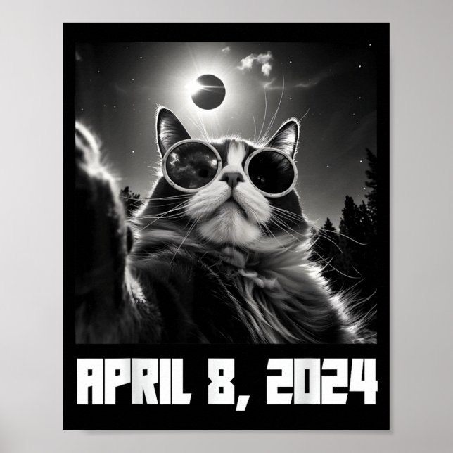 Affiche Mignon Chat de l'Éclipse Solaire Totale en Selfie (Devant)