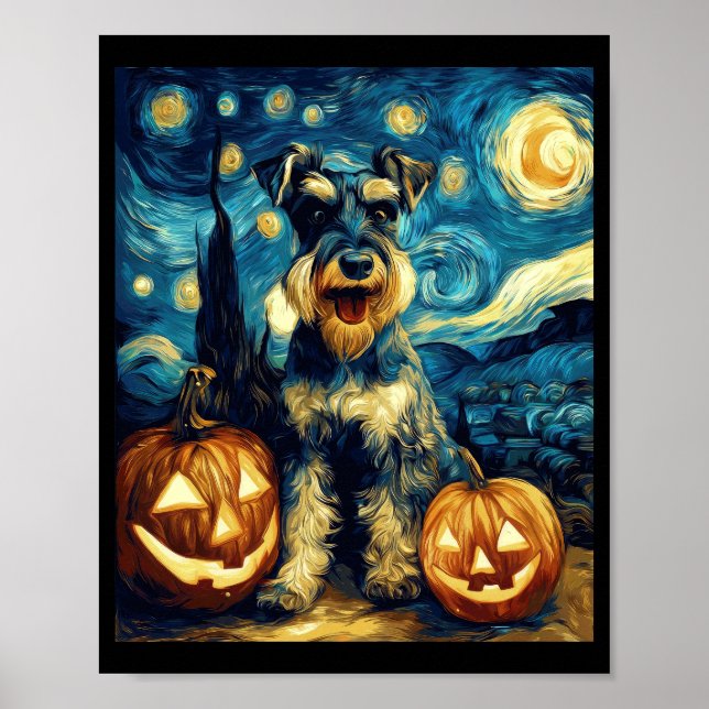 Affiche Mignon chien schnauzer miniature Halloween Jack O  (Devant)