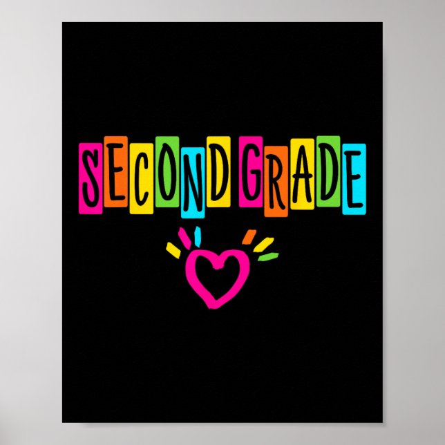 Affiche Mignon Cœur De Deuxième Année Premier Jour D'école (Devant)