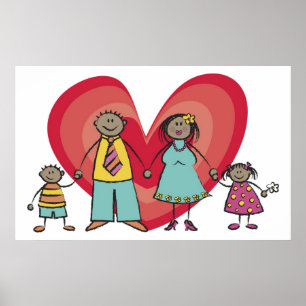 Affiche Mignon Dessin Animé Amusement Famille Heureuse Amo